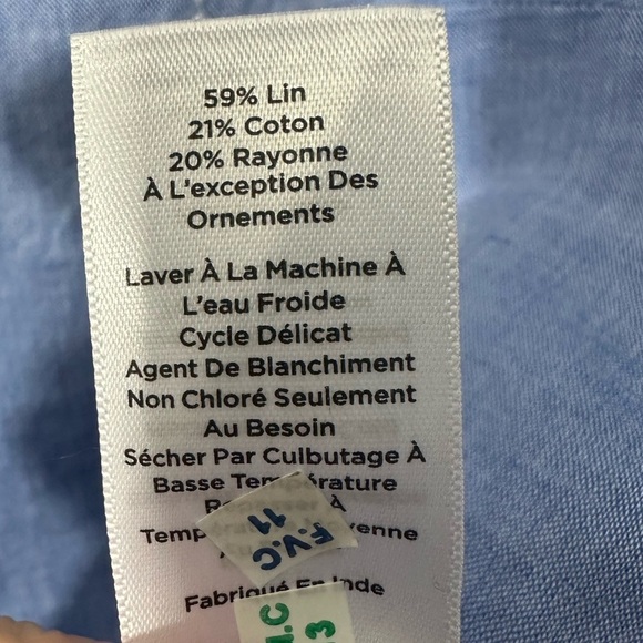 Talbots Chambray Linen Embroidered Blouse - Picture 5 of 8